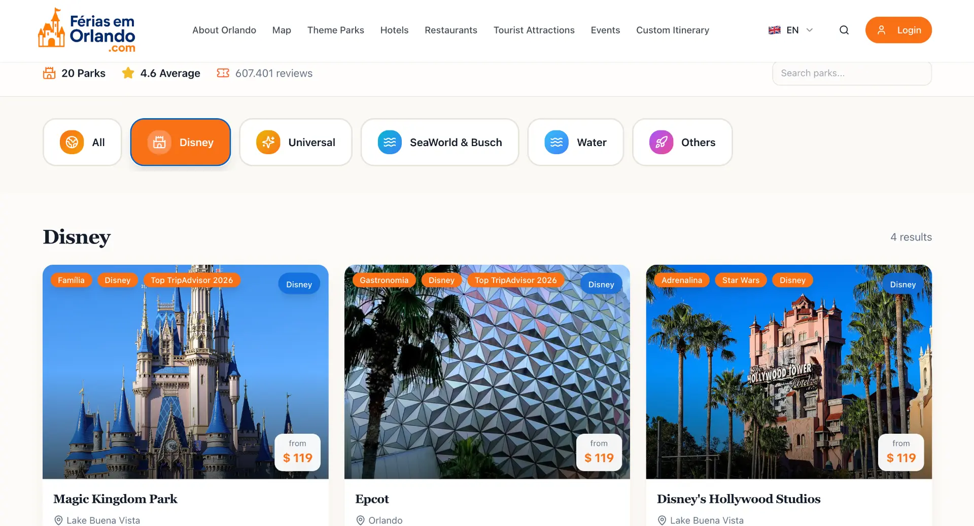 Preview do website Férias em Orlando